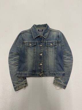 Y2K Bongo Distressed Faded Honey Combing Blue Denim Jacket